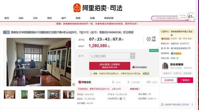 贵州省贵阳市南明区一229平房产将拍卖，以128万元起拍