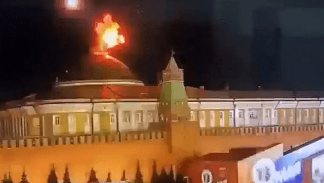 莫斯科市长禁令禁止无人机袭击普京官邸，克宫屋顶直接爆出大火球