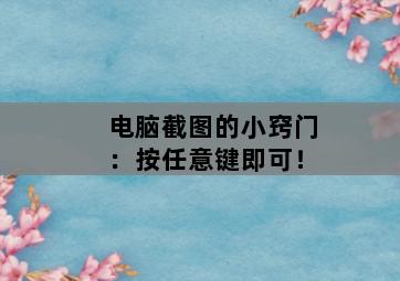 电脑截图的小窍门：按任意键即可！